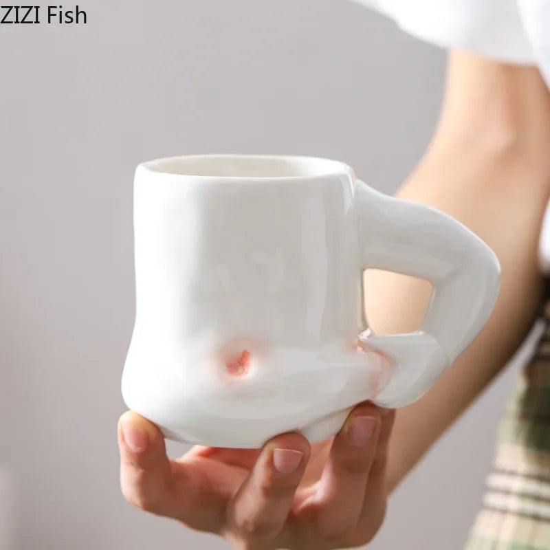 Afralia™ Creative Pinch Belly Ceramic Cup Set for Dining Table Coffee Milk Tea Juice
