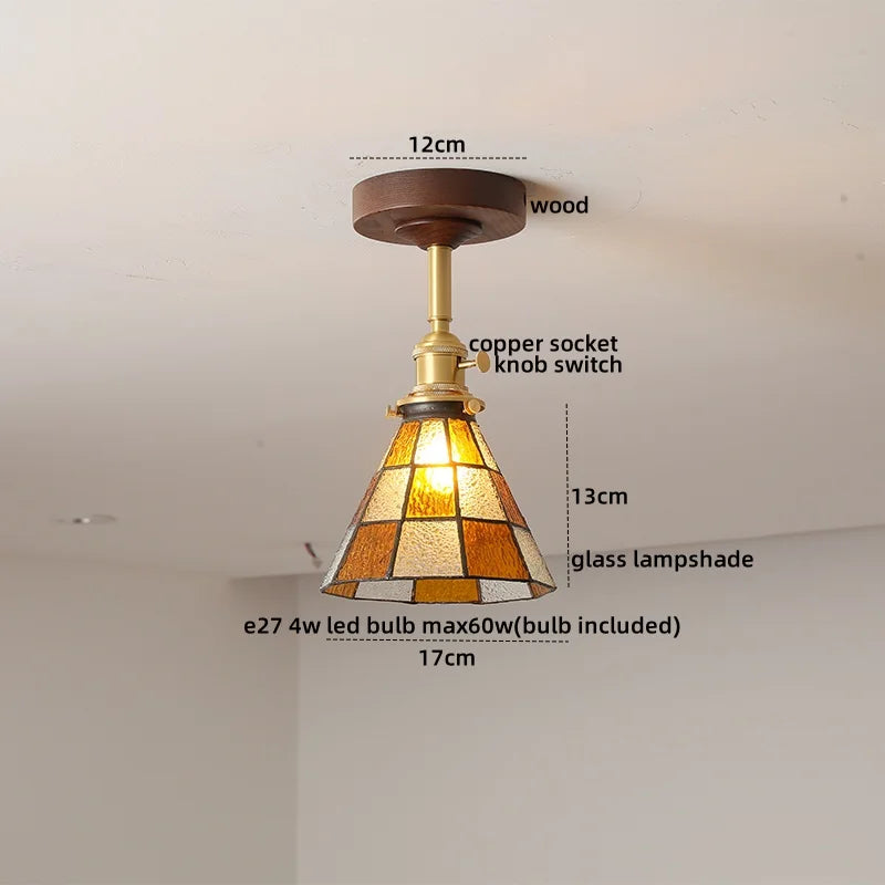 Afralia™ Amber Glass LED Ceiling Light Modern Wood Canopy Kids Room Fixture