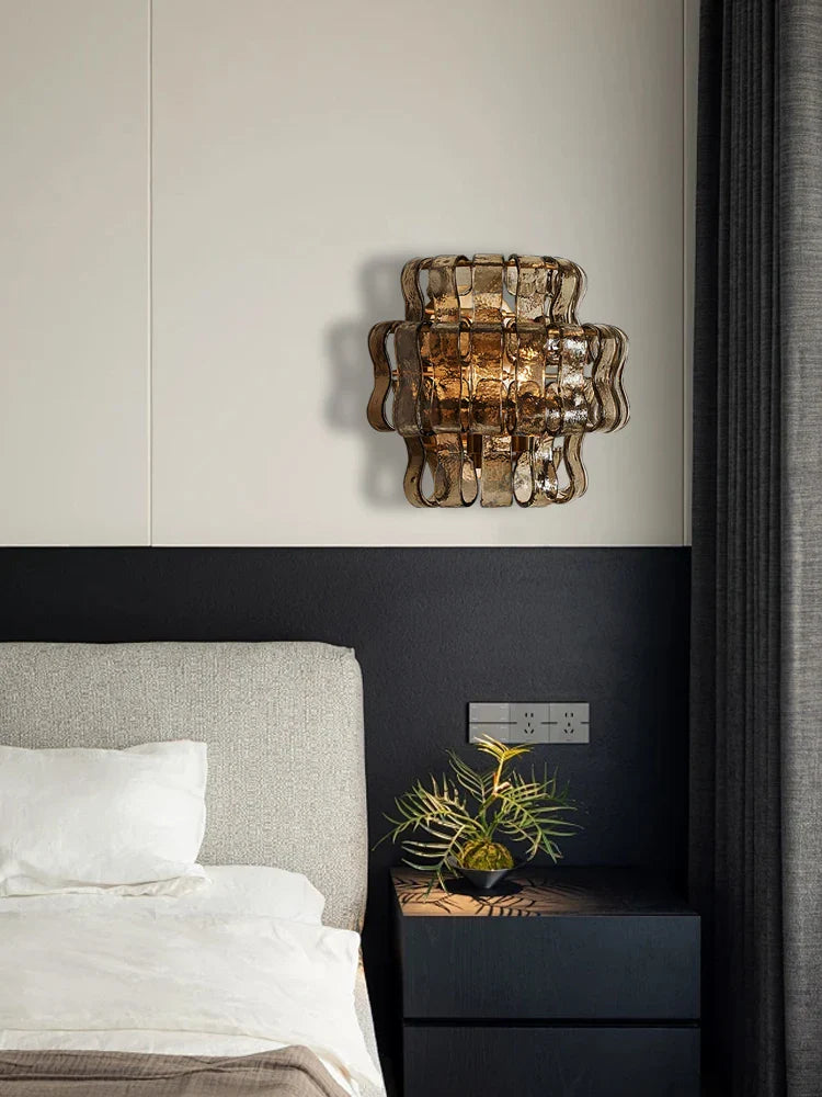 Afralia™ Dark Brown Glass Wall Sconce Lamps, LED Decoration for Living Room, Aisle, Bedside