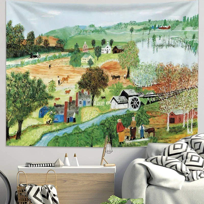 Afralia™ Pastoral Tapestry: Scenic Wall Decoration for Bedroom, Dormitory & Healing Spaces