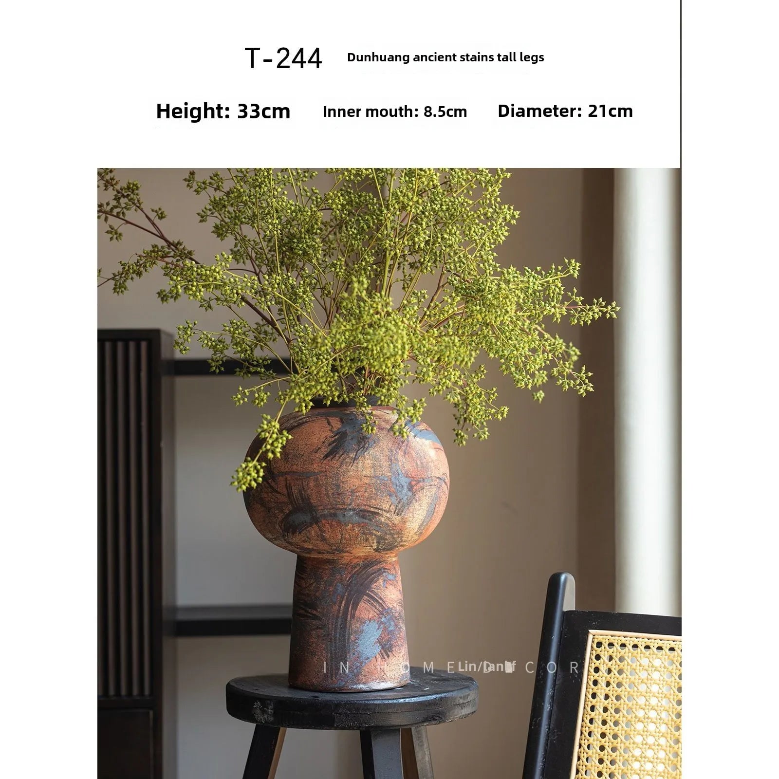 Afralia™ Handmade Ceramic Belly Vase with Floral Ornaments