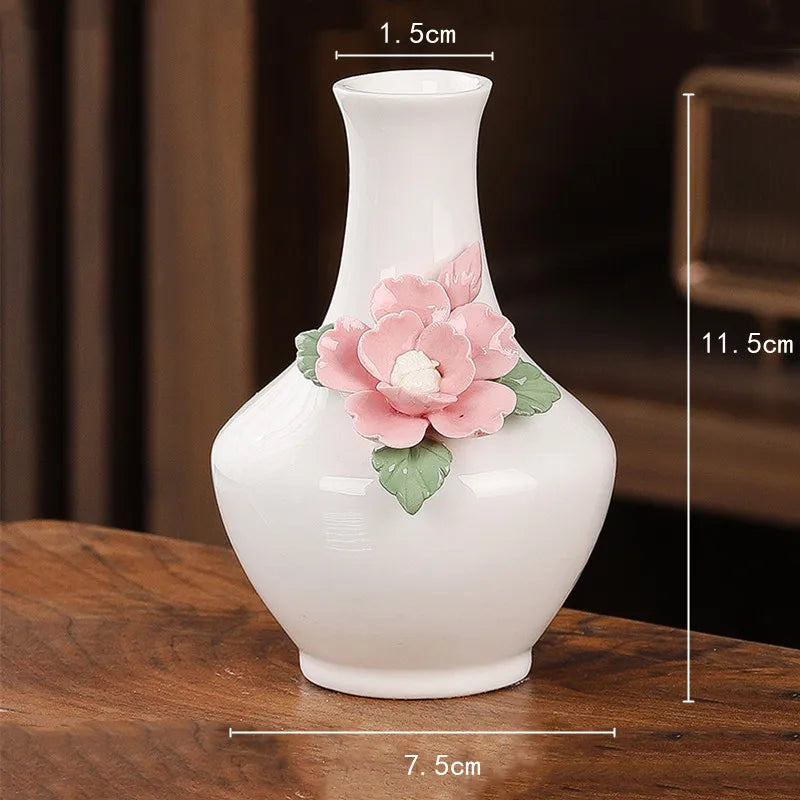 Afralia™ Mini Embossed Flower Ceramic Vase for Home Decoration and Floral Arrangement