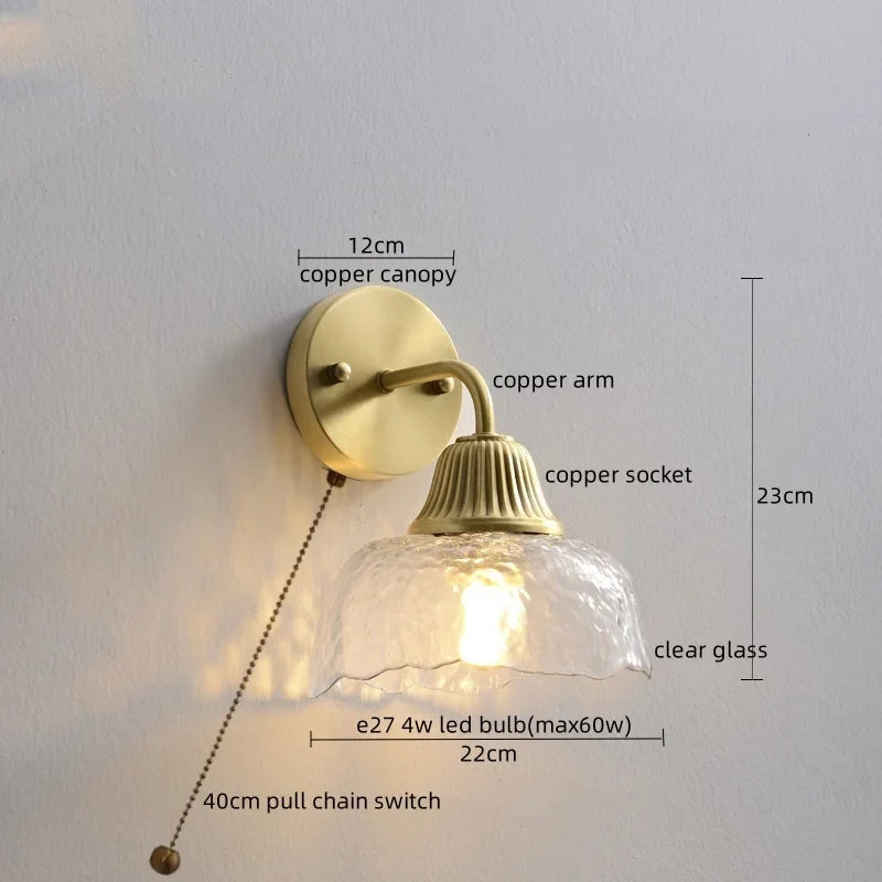 Afralia™ Copper Glass LED Wall Lamp Japanese Style Home Decor Fixture