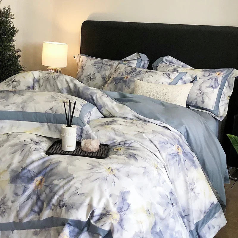 Afralia™ Egyptian Cotton Bedding Set: King Queen Europe Sheet Duvet Cover Pillowcase