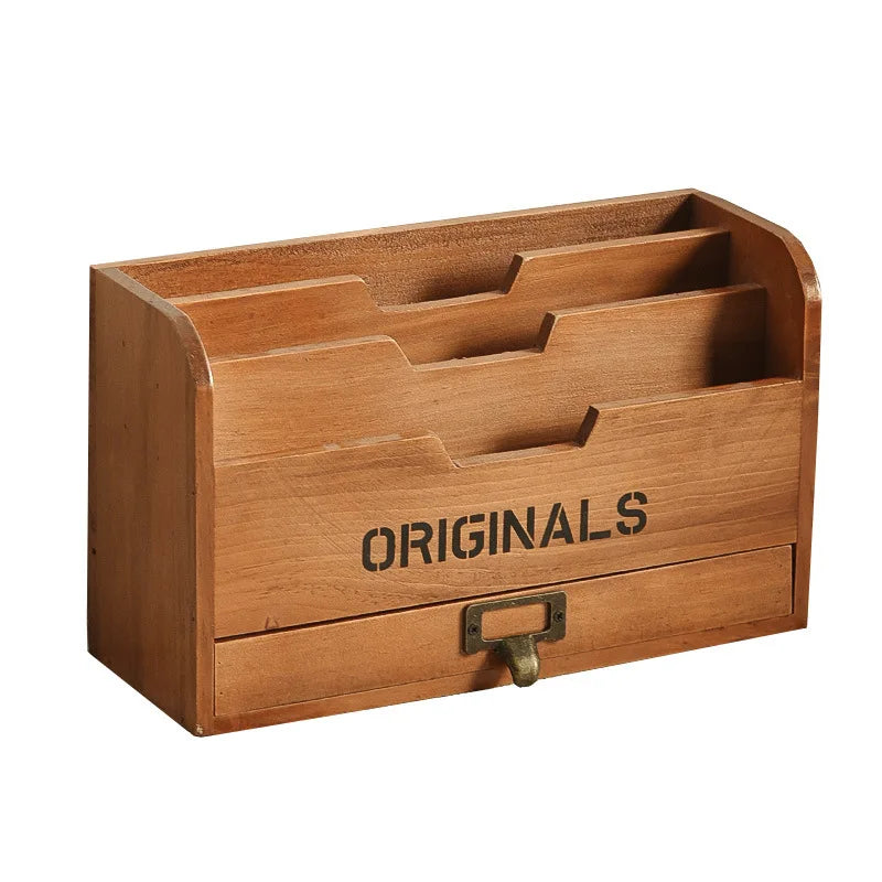 Afralia™ Wooden Desk Organizer for Office Storage and Sorting with Multipurpose Compartments