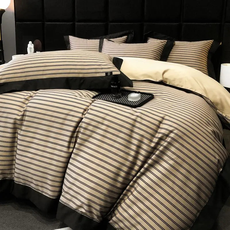 Afralia™ Luxury Egyptian Cotton Stripes Bedding Set - 4-Piece Duvet Cover, Sheet, Pillowcases