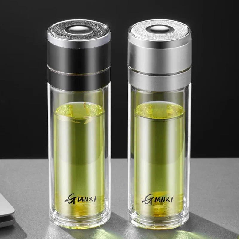 Afralia™ Insulated Glass Cup: Large Capacity, One-Click Open Lid, Heat-Resistant Double-Layer