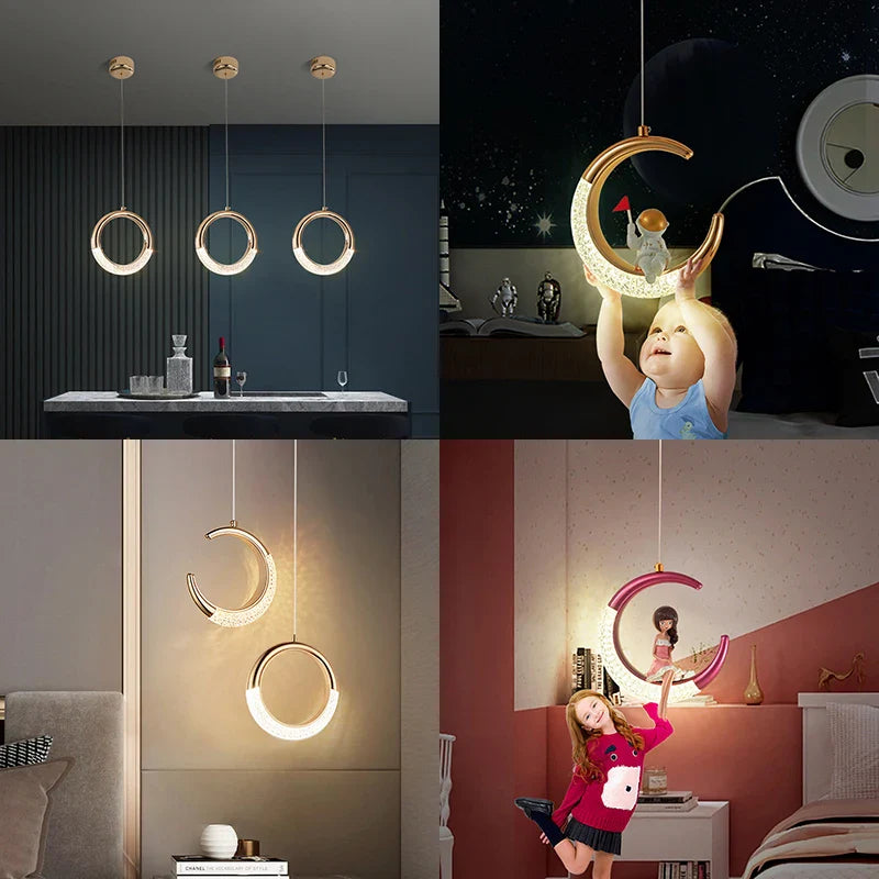 Afralia™ LED Ring and Moon Lamps Set - Modern Acrylic+Alloy Lighting Collection