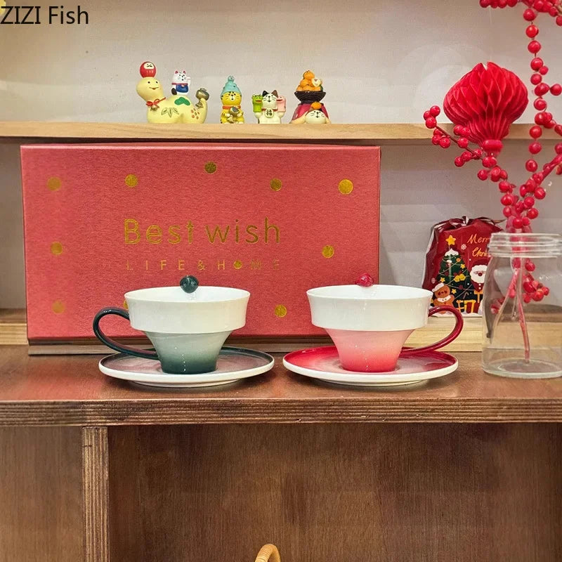 Afralia™ Gradient Ceramic Cup & Saucer Set - Colorful Tea & Coffee Mug for Dining Table