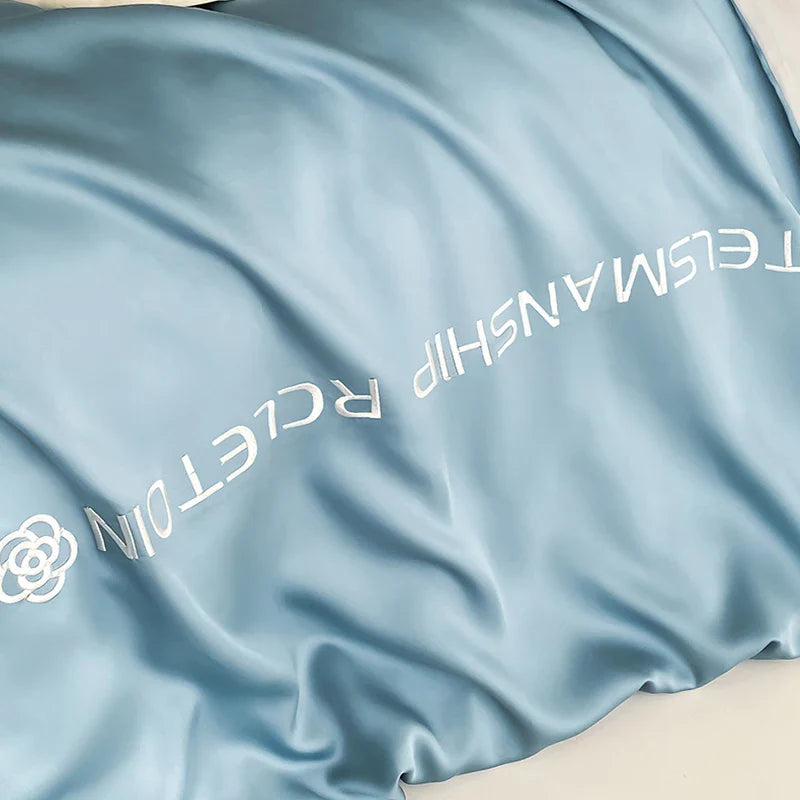 Afralia™ Cotton Solid Color Bedding Set, Premium Quality Embroidery Quilt Cover, Single Bed.