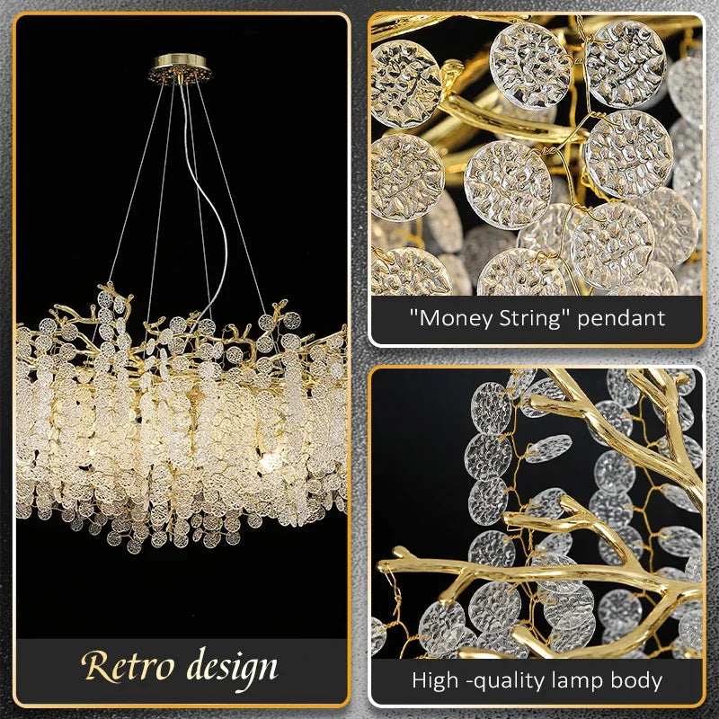 Afralia™ Golden Money Tree Crystal Chandelier for Elegant Home Décor