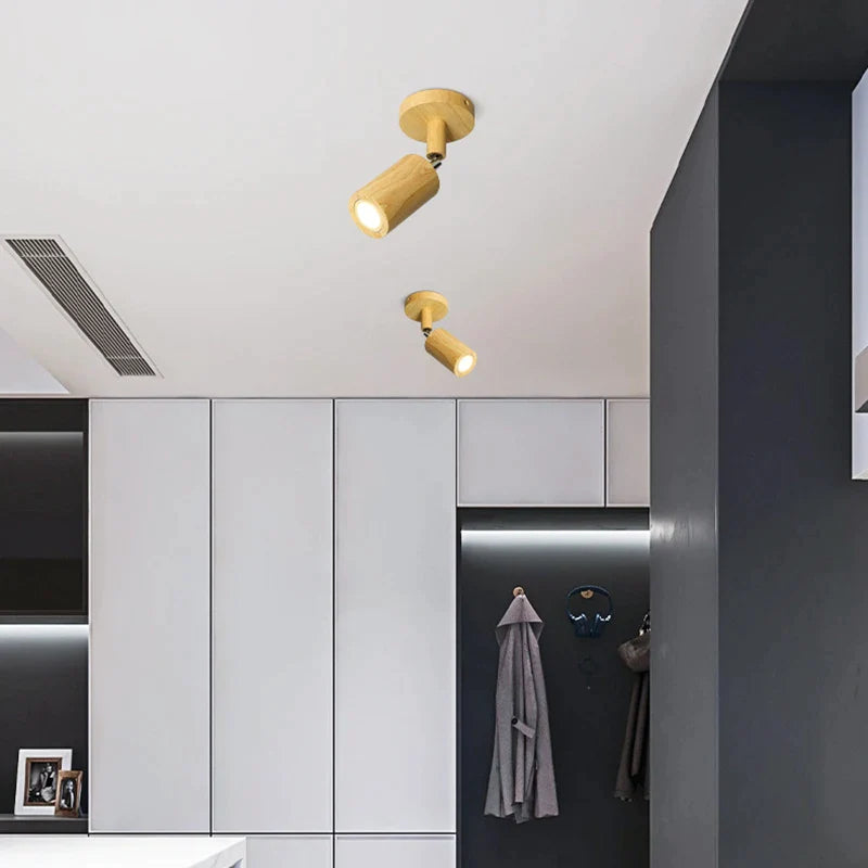 Afralia™ Modern Nordic Log Wood LED Ceiling Spotlight for Living Room Hallway