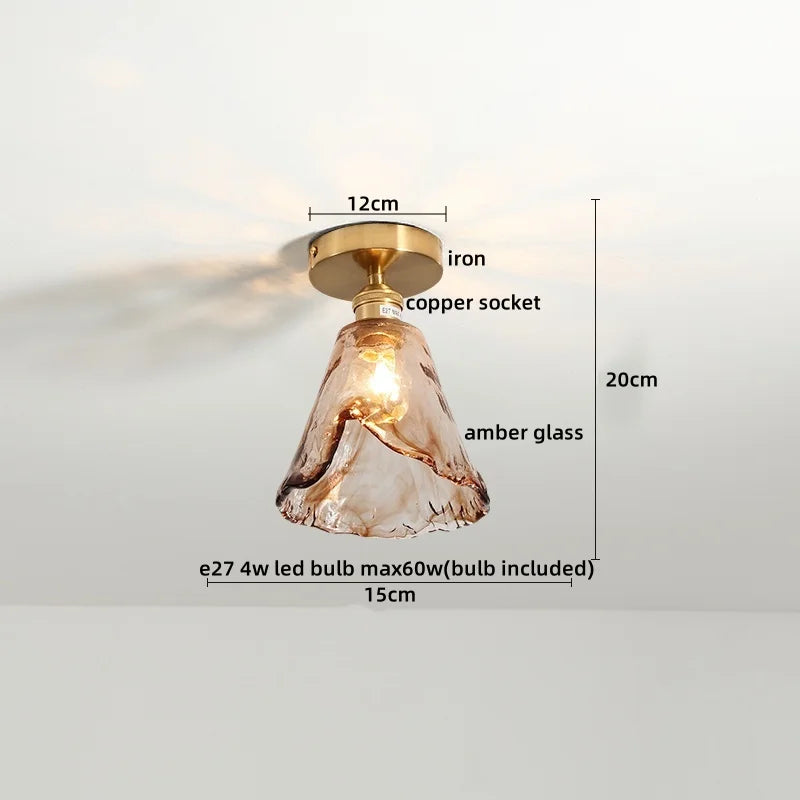Afralia™ Amber Glass LED Ceiling Lights Modern Home Lighting Copper Socket