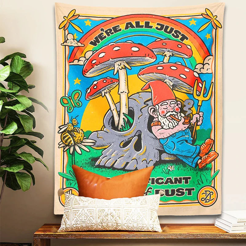 Afralia™ Mushroom Rainbow Tapestry Wall Hanging Vintage Boho Room Decor