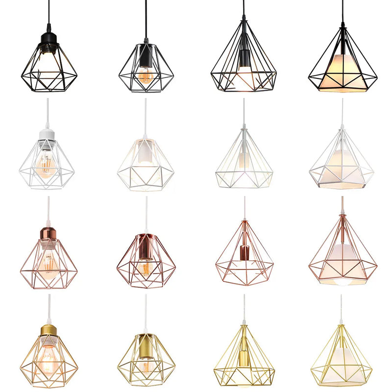 Afralia™ Industrial Iron Cage Pyramid Pendant Lamp for Kitchen Bedroom Living Room