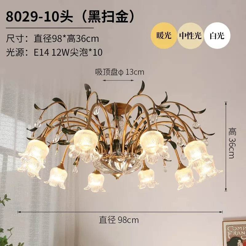 Afralia™ Glass Flower Chandelier: Elegant Retro High-End Lobby Main Light for Home, Restaurant