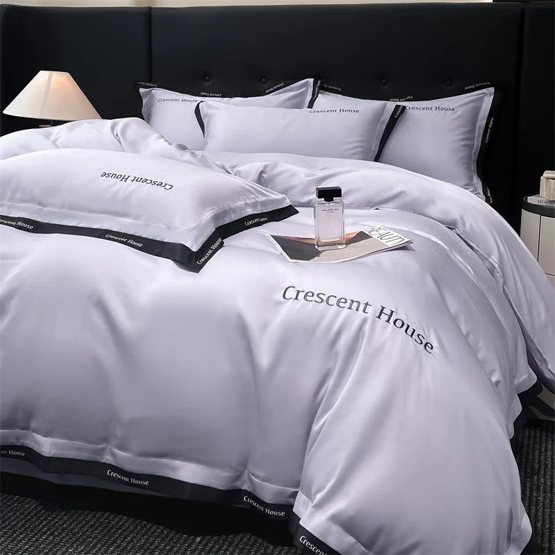 Afralia™ Ice Silk Embroidery Bed Set | Skin-Friendly Duvet Cover Kit | Comforter Sets