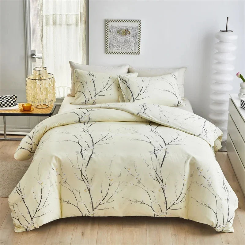 Afralia™ Plum Blossom Double Duvet Cover Set Queen Size Soft Skin Friendly
