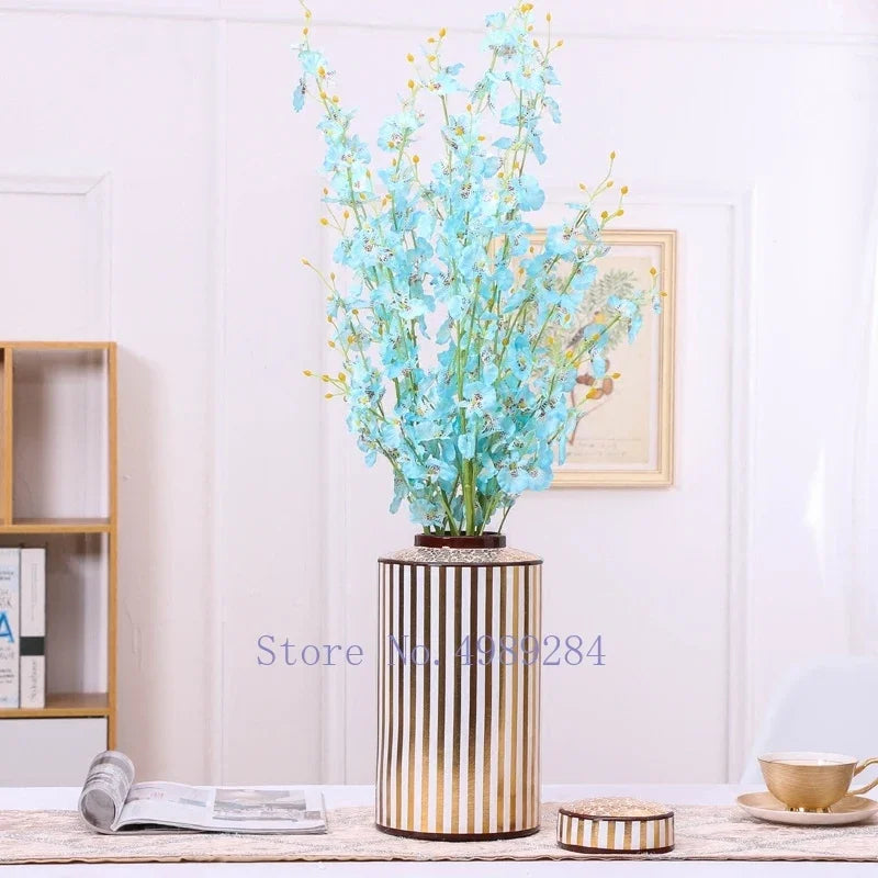 Afralia™ Golden Stripe Ceramics Vase with Cover, Modern Storage Jar for Home Decor