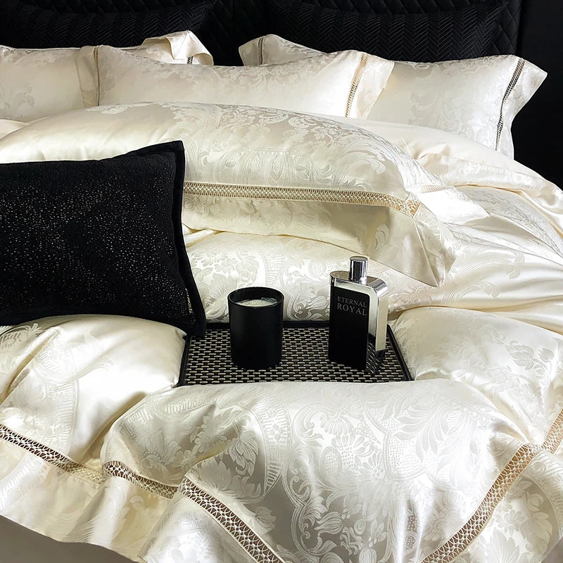 Afralia™ Luxury Brocade Jacquard King/Queen Bedding Set with Egyptian Cotton, Silky Soft Texture