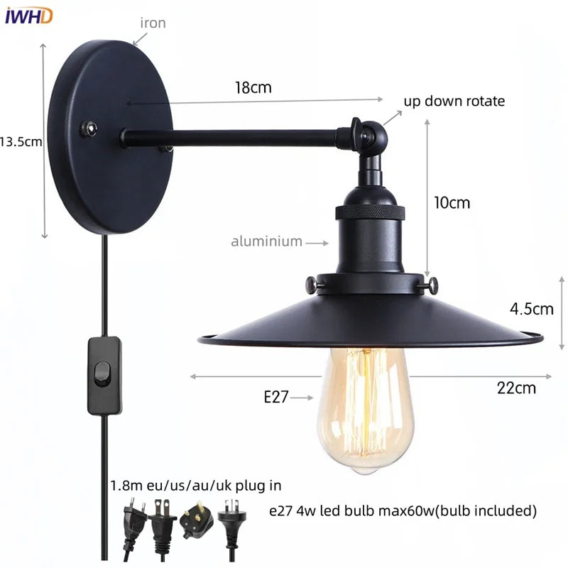 Afralia™ Vintage Plug In LED Wall Light Industrial Lamp Home Hotel Bathroom Mirror