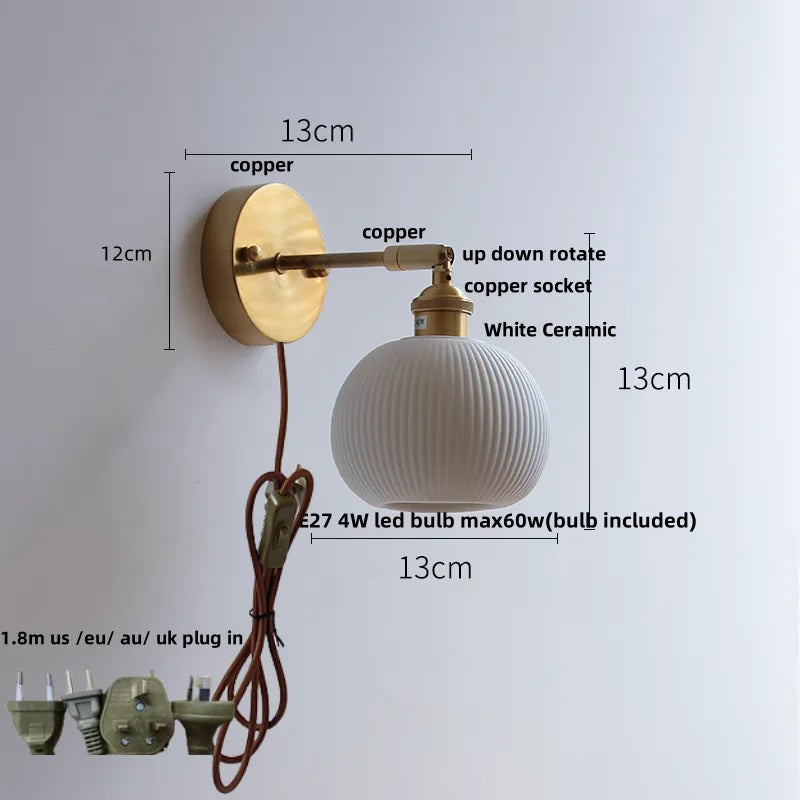 Afralia™ Ceramic LED Wall Lights | Pull Chain Switch | Bedroom Mirror Fixture