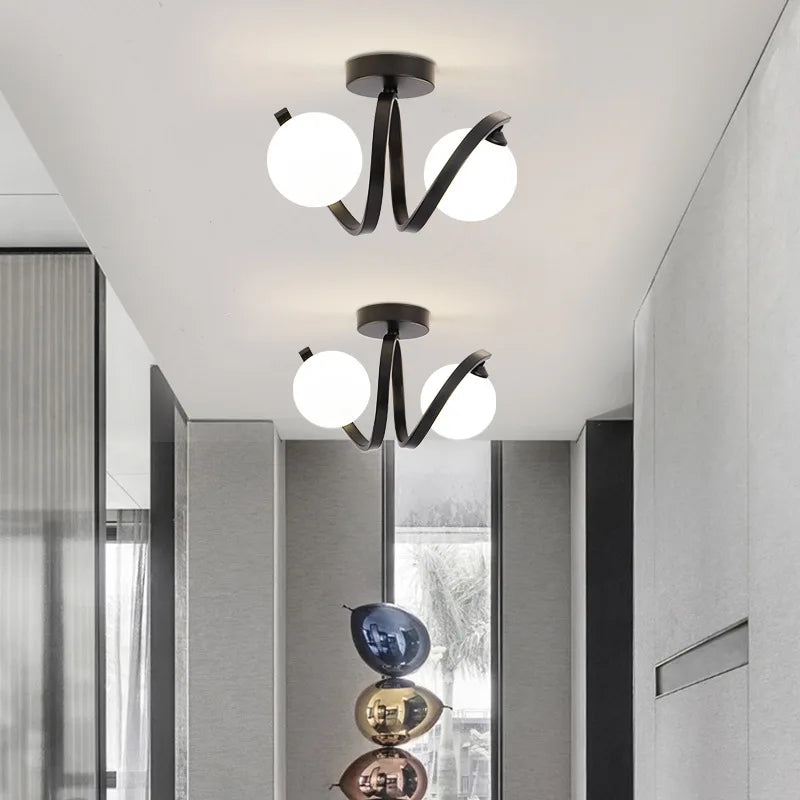 Afralia™ Black Gold Glass Ceiling Light: Modern Minimalist Indoor Lighting for Entryway Balcony