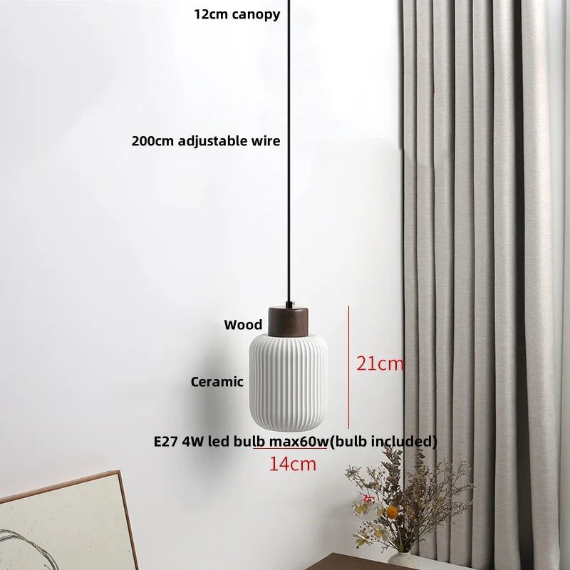 Afralia™ Wood LED Pendant Lamp Ceramic Ball Hanging Light
