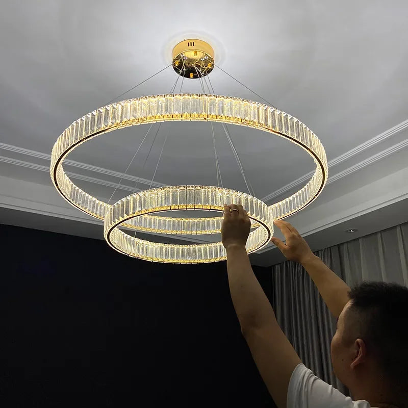 Afralia™ Luxury Crystal Round Pendant Chandelier for Living Room & Bedroom