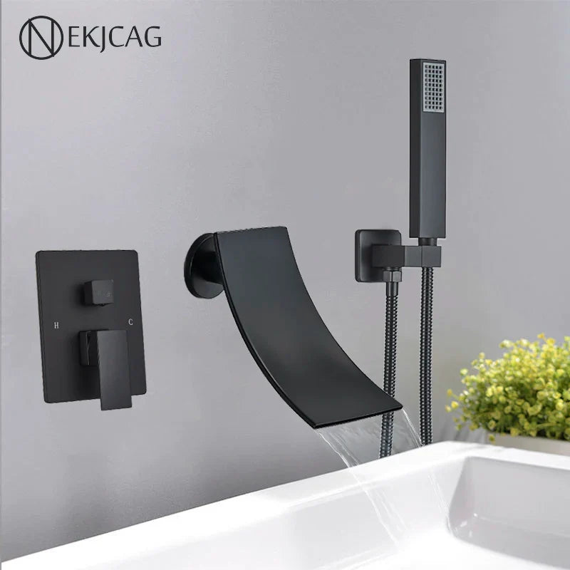 Afralia™ Wall Mounted Waterfall Bath Faucet Set with Tub Spout