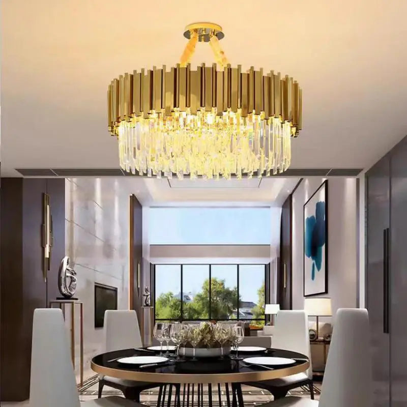 Afralia™ Crystal LED Pendant Lights: Luxury Gold Plating Metal Hanging Lamp for Living, Dining, Bedroom