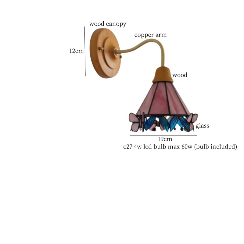 Afralia™ Butterfly Glass LED Wall Light with Copper Arm for Home Decor.