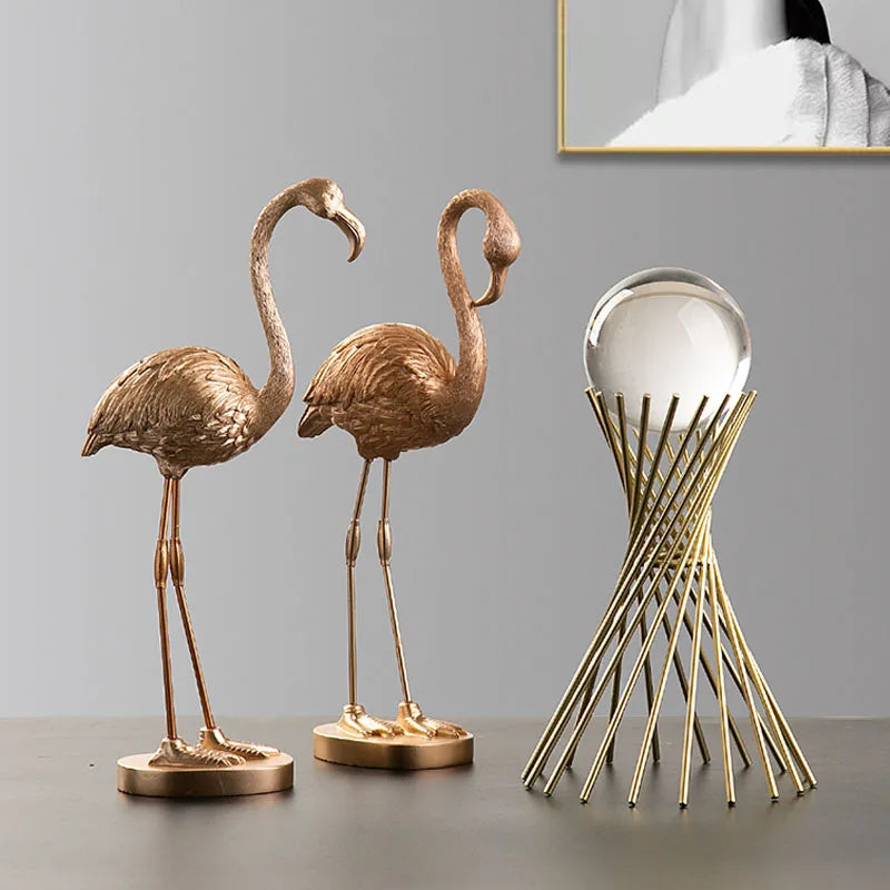 Afralia™ Golden Flamingo Resin Figurines: Luxury Animal Decor for Home & Office