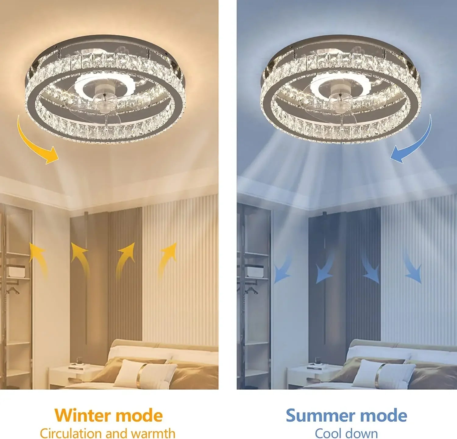 Afralia™ Crystal LED Ceiling Fan with Remote Control Flush Mount Profile