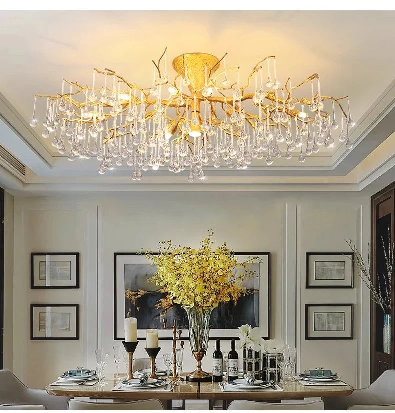Afralia™ Vintage Copper Ceiling Crystal Chandelier for Dining Kitchen Living Room