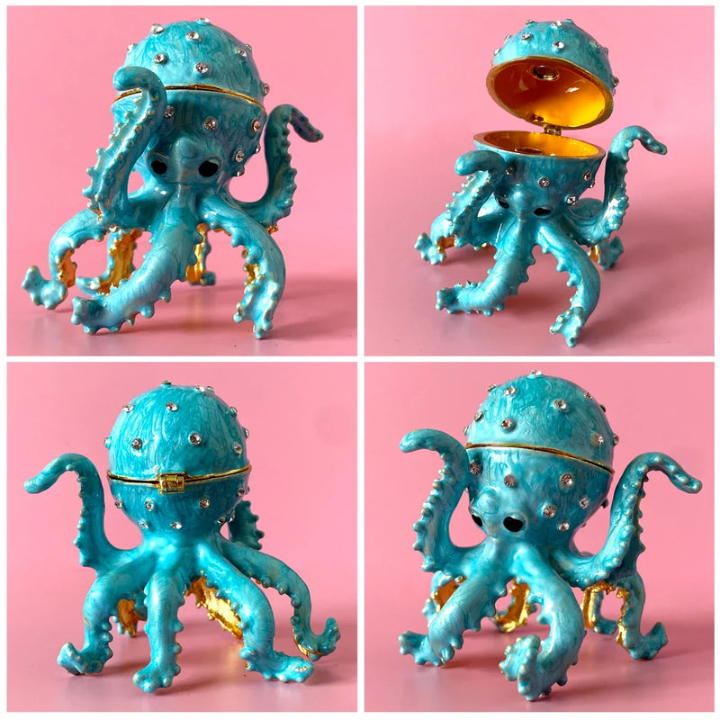 Afralia™ Octopus Trinket Box: Bejeweled Hand-Painted Ring Holder & Collectible Figurine