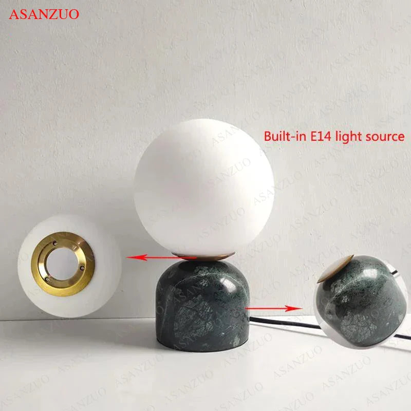 Afralia™ Nordic Glass Ball Table Lamp Luxury Marble Bedside Decor Modern Living Room Desk Lamp