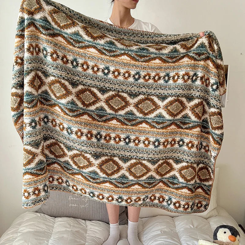 Afralia™ Boho Printed Blanket: Cozy, Multi-Functional, Half-Flannel Shawl, Single/Double Bedspread