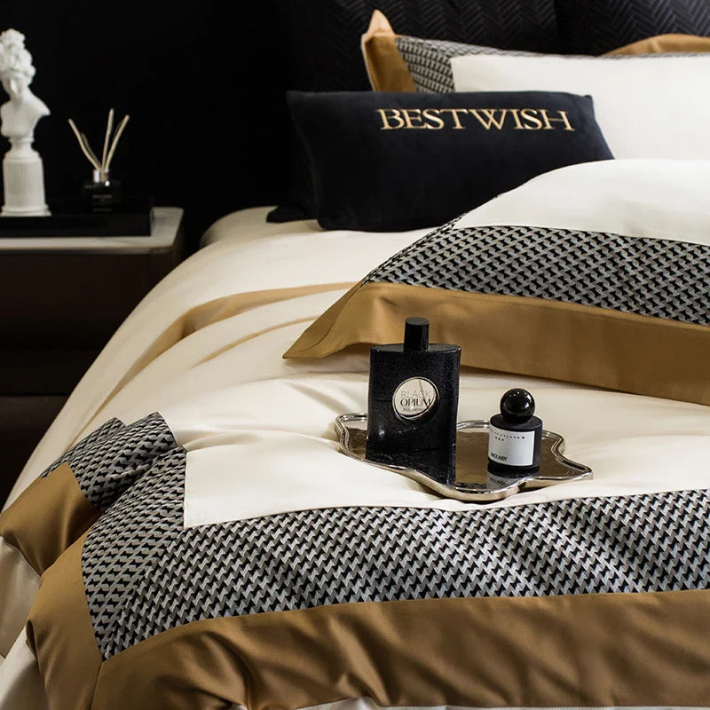 Afralia™ Luxe Egyptian Cotton Bedding Set - Full Queen King Duvet Cover Flat Sheet Pillowcases