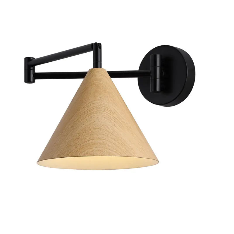 Afralia™ Nordic Wood Grain Wall Lamp with Retractable Rocker Arm for Living Room and Bedroom