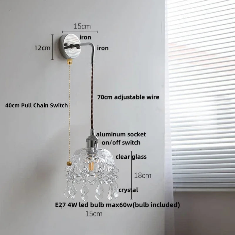 Afralia™ Clear Glass LED Wall Sconce Pull Chain Modern Light Fixtures