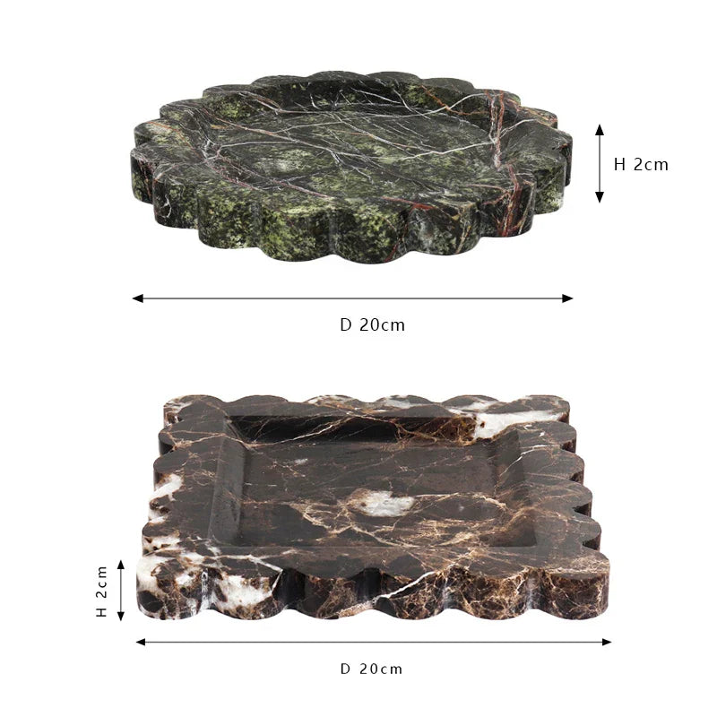 Afralia™ Marble Travertine Serving Tray Scalloped Edge Square Display Tray