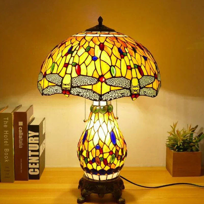 Tiffany Dragonfly Stained Glass Table Lamp by Afralia ™