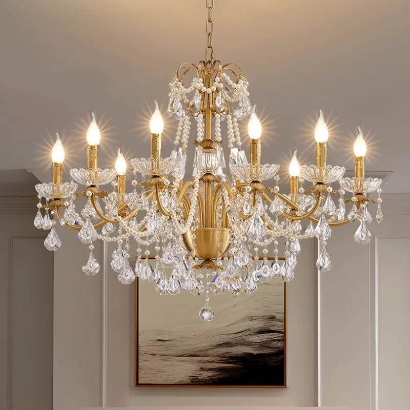 Afralia™ Crystal Pendant Chandelier Foyer Light Luxury Candle Design Led Lamparas