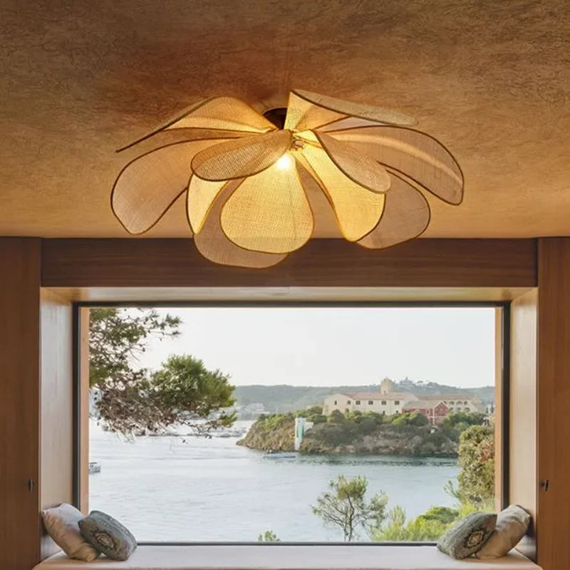 Afralia™ Rattan Flower Chandelier Pendant Light for Home Office Decor