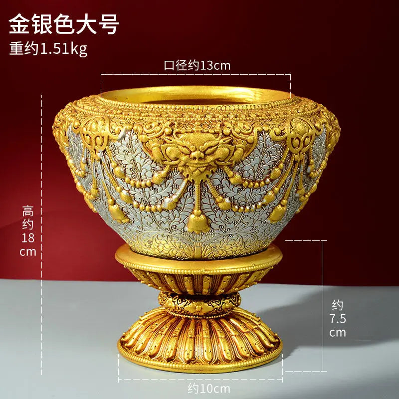 Afralia™ Resin Shakyamuni Buddha Handheld Carved Bowl, Eight Auspicious Household Mouni Bowl