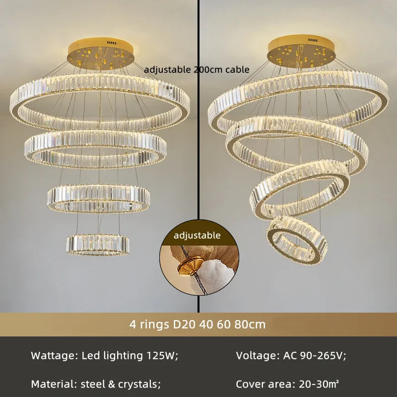 Afralia™ Crystal Circle LED Chandelier: Nordic Modern Stairs Pendant Lighting with Dimmable LED for Living Room