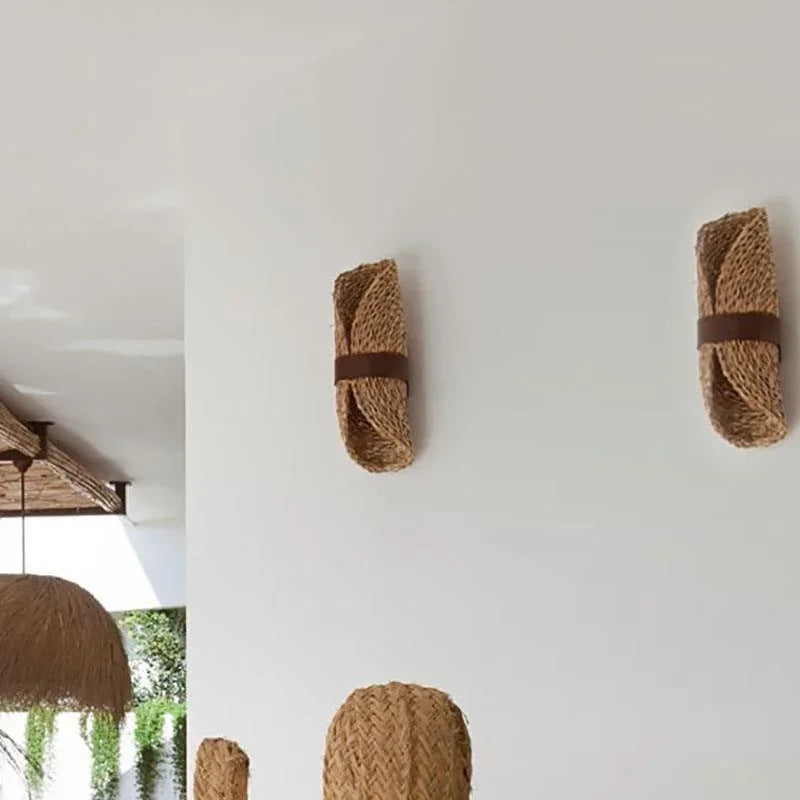 Afralia™ Wabi-Sabi Ratta Weaving Wall Lamp for Home Decor