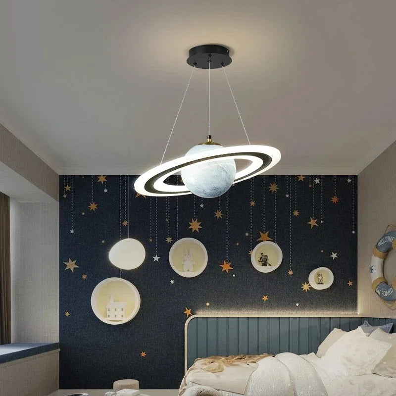 Afralia™ Space Star Planet LED Chandelier for Children's Room - Acrylic Earth Ball Pendant Light