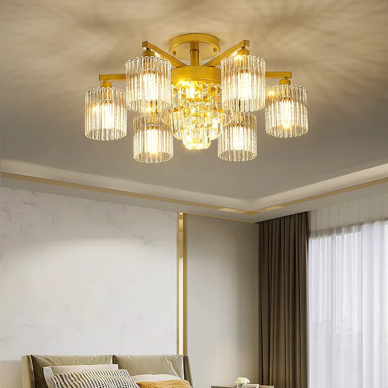 Afralia™ Modern Crystal Ceiling Lamp with Gold and Black Shade